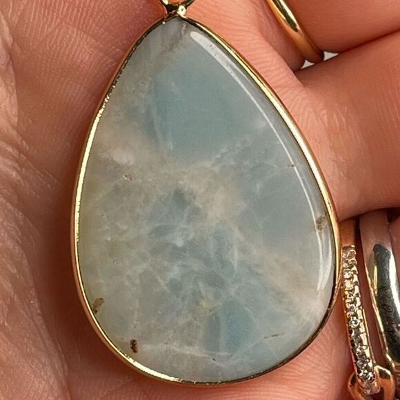 Amazonite gold tone raindrop pendant wrapped 1.5” gold tone stainless steel - Picture 7 of 9
